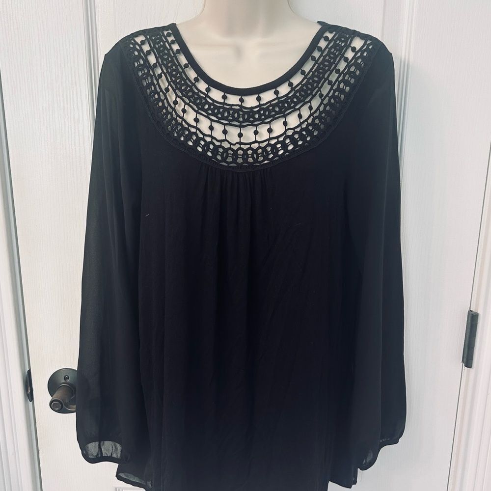August Silk Balloon Sleeve Black Top!